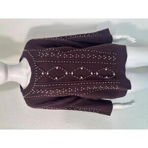 Karl Lagerfeld Paris L Purple Pearl Embellished Knit Sweater Winter Festive Luxe